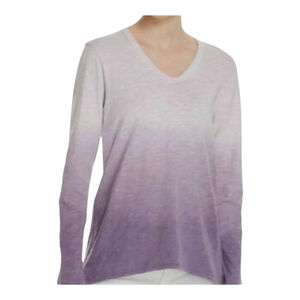 Wilt Long Sleeve Slub Knit Lavender to Purple Ombre Asymmetrical Top